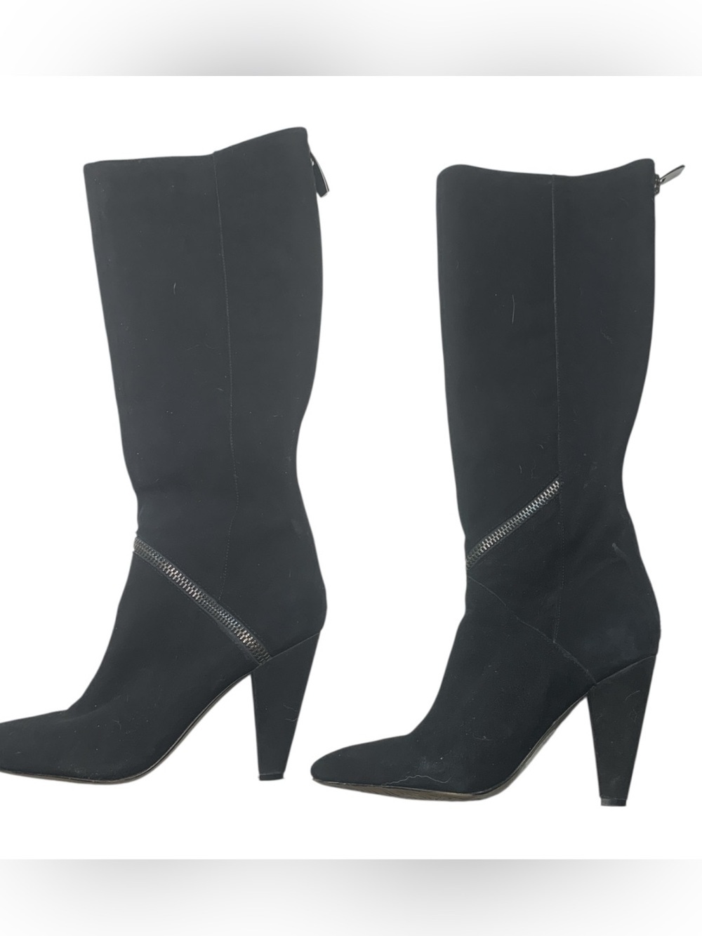 William Rast Suede Knee-High Heeled Boots, Silver  Zippers
